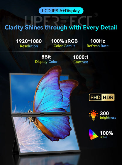 UPERFECT Triple Screen 15.6"/18.5“ Portable Foldable Monitor Dual Screen with Stand Extender 1080P FHD IPS for Laptop Windows