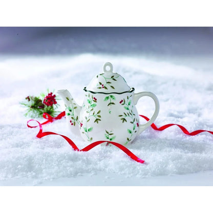 Winterberry Sculpted Teapot Ceramic Dishwasher Safe 49 oz Elegant Teaware Perfect Entertaining and Everyday Use Timeless Holiday