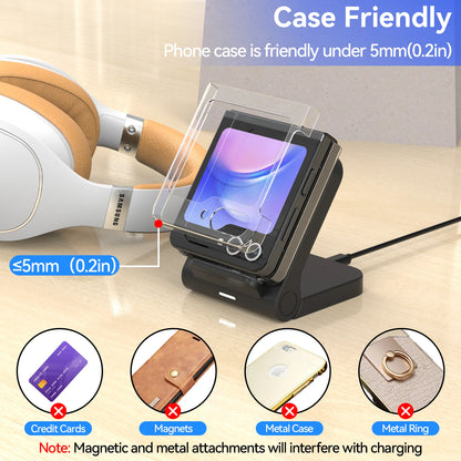 Wireless Charger for Samsung Galaxy Z Flip, 15W Fast Wireless Charging Stand, Compatible with Z Flip 7/6/5/4, for Motorola Razr/Razr+/Razr Ultra 2025, Non-Fold