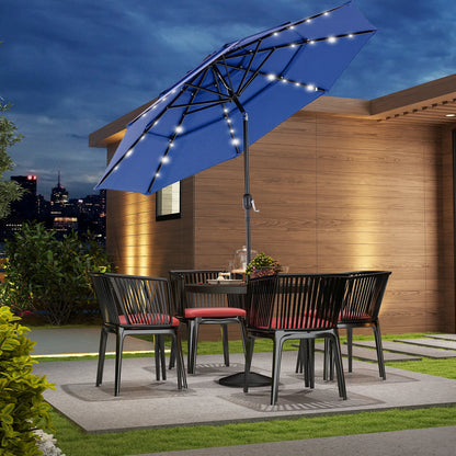JHK 10FT 3-Tier Patio Outdoor Umbrella with Solar 32 LED Lights Tilting Table Umbrella with 8 Sturdy Ribs for Garden Backyard