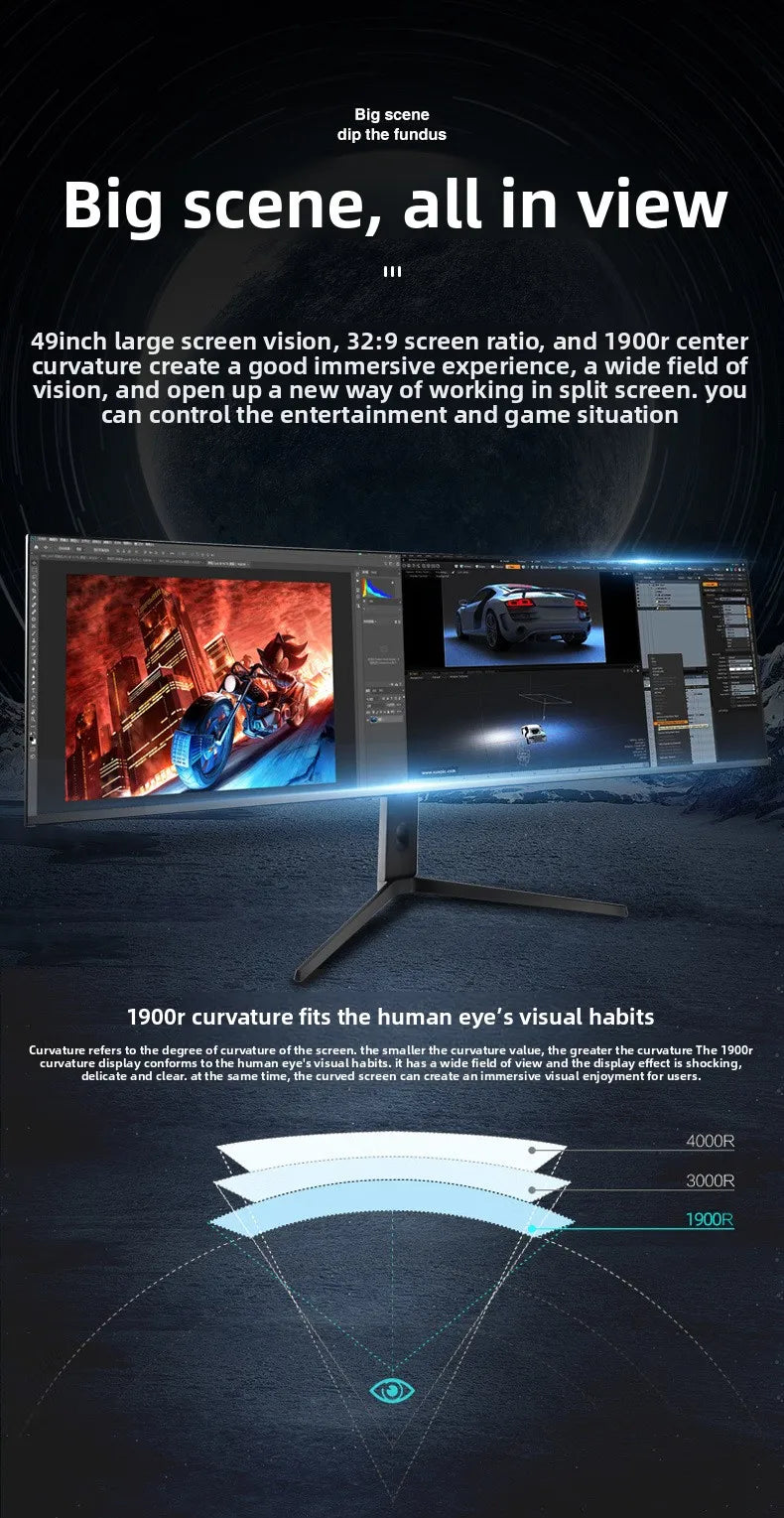49 Inch Ultrawide Curved Monitor 5K, 32:9 IPS E-Sports Display, 4K 144Hz High Refresh Rate