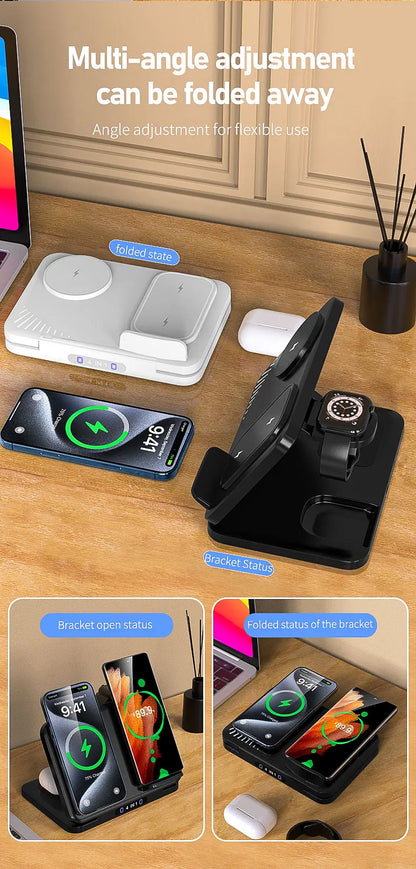4 in 1 Dual Phone Wireless Charger Stand Magnetic Fast Charging For iPhone 17~12 Samsung S25 Xiaomi Airpods Pro Apple Watch 11~2