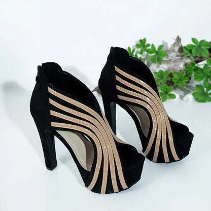 Women's Summer Sandals 2026 Sexy Open-toe High-heeled Sandals Striped Platform Stage Performance Pole Dance Shoes Woman Pumps