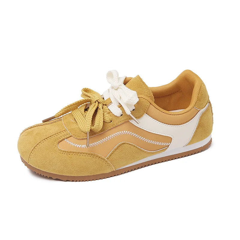 Women's Casual Shoes Suede Leather Training Shoes for Women 2026 Patchwork Retro Sneakers Ladies Casual Flat Heels Walking Shoes