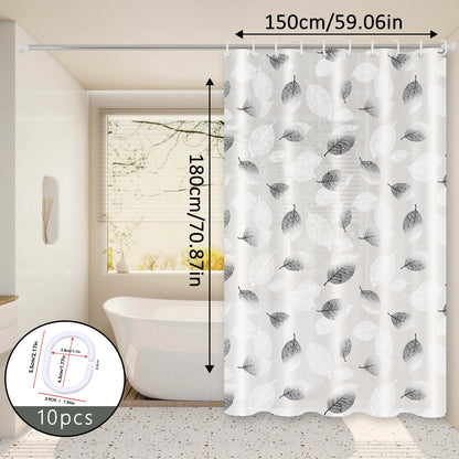 Fresh Leaf Black and White Style Shower Curtain, Minimalist Nordic Bathroom Partition Curtain, Artistic Bathroom Space Decorative Curtain