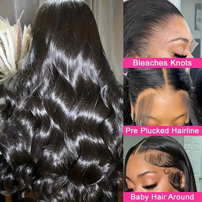 360 HD Lace Front Wig Human Hair 250% Density Body Wave Transparent Lace Frontal Wig Pre-Plucked Hair Full Hairline Natural Wigs