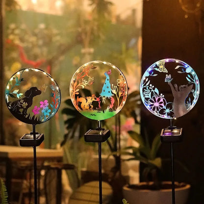 Solar Wrought Iron Cat Butterfly Ground Plug Lights, Outdoor Courtyard Projection, Lawn LampAtmosphere Decoration, Cross-Border