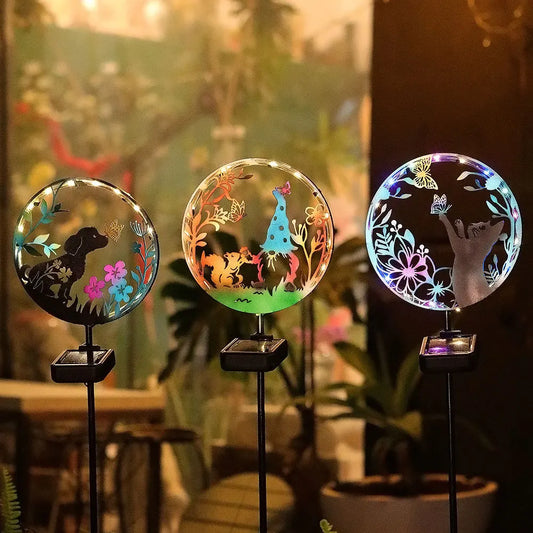 Solar Wrought Iron Cat Butterfly Ground Plug Lights, Outdoor Courtyard Projection, Lawn LampAtmosphere Decoration, Cross-Border