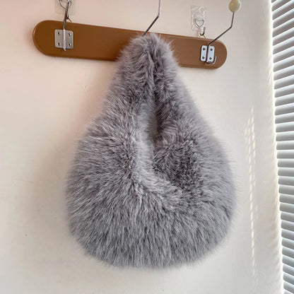 Winter Shoulder Bags Casual Furry for Women Solid Color Soft Plush Ladies Clutch Purse Handbags Lightweight Female Hobos Bag