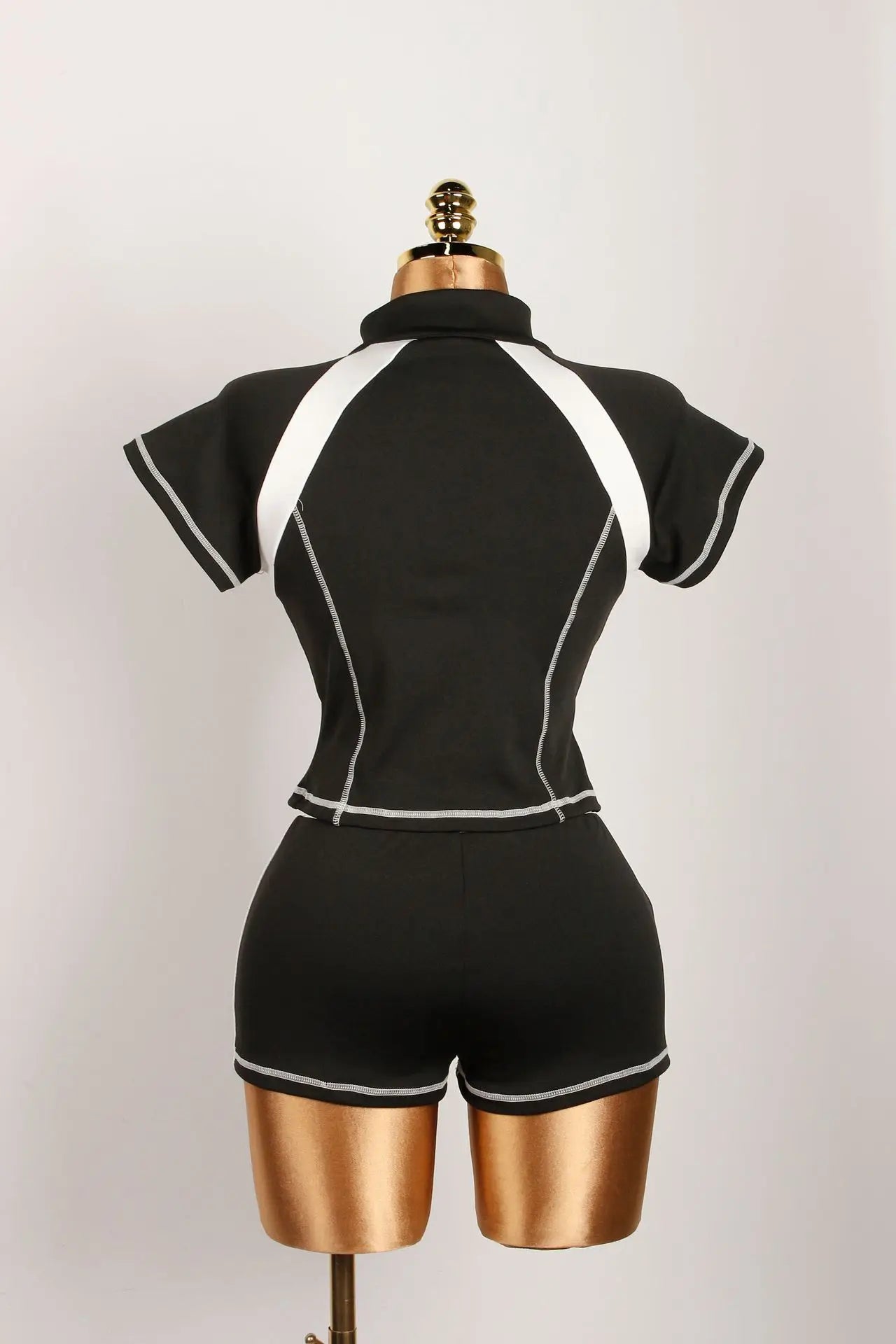 2025 Summer European and American Street Spice Girl Style Zipper Cardigan Slim Casual Sports Short-sleeved T-shirt Top Set