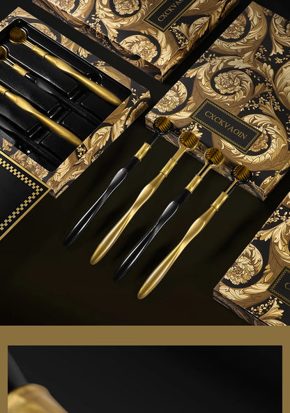 [4-pcs gift box] High-end black gold series three-sided brush head wrapped soft bristle toothbrush