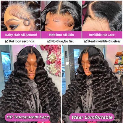 Deep Wave Lace Front Wigs Human Hair 13x6 HD Lace Front Wigs Burmese Curly 13X4 Human Hair Pre Plucked Brazilian Curly Human Hair Wig 200 Density Deep Wave Frontal Wigs Human Hair HD Lace 26 Inch Curly Wigs for Black Women Pr