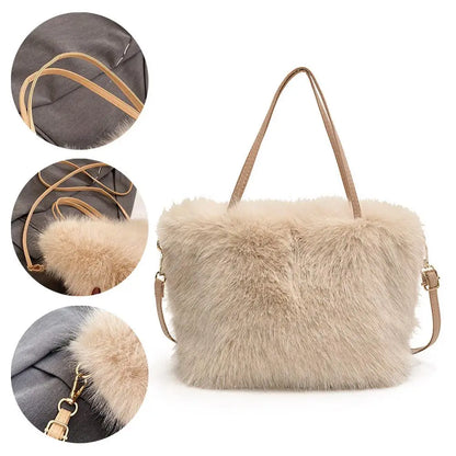 Fahion Faux Fur Tote Bag Women's Bucket Plush Luxury Design Ladies Handbags Winter Crossbody Shoulder Bags