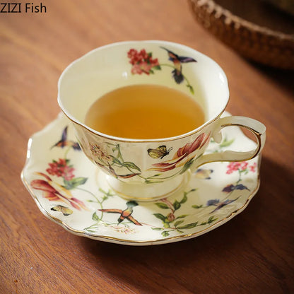 Flower and Bird Patterns Ceramic Cup&saucer Dining Table Coffee Mug Milk Cups Afternoon Tea Teacup Fruit Juice Container