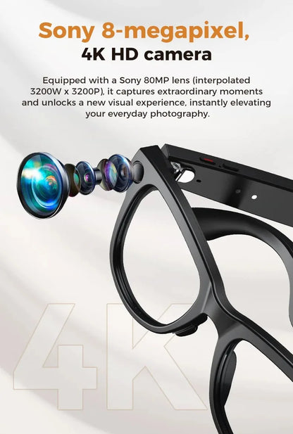 M02 AI Smart Glasses 8MP Camera Video Recording 100+Languages Translation Sunglasses Bluetooth Call Music Play with Charging Box