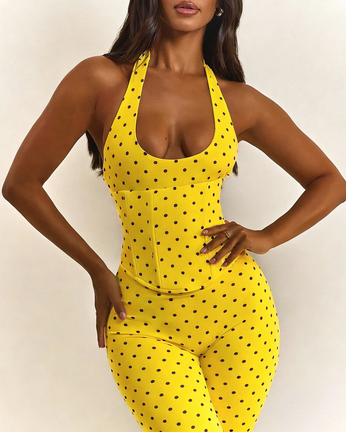 FAGADOER Sexy Polka Dot Print Bodycon Jumpsuits Woman Halter Deep V-neck Backless Rompers Female Streetwear Overalls 2026 New