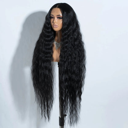 Synthetic Lace Front Curly Wigs For Women 42 inches Soft Wavy Ombre Blonde Ginger Highlight Cosplay Wigs Heat Resistant