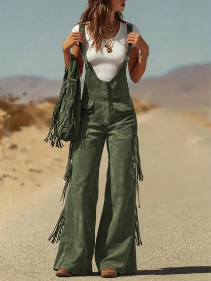Women's Four-Season Retro Western-Style Tassel Design Overalls, Suitable for Daily Commuting, Going Out, Dating, Holiday Parties, and Various Occasions