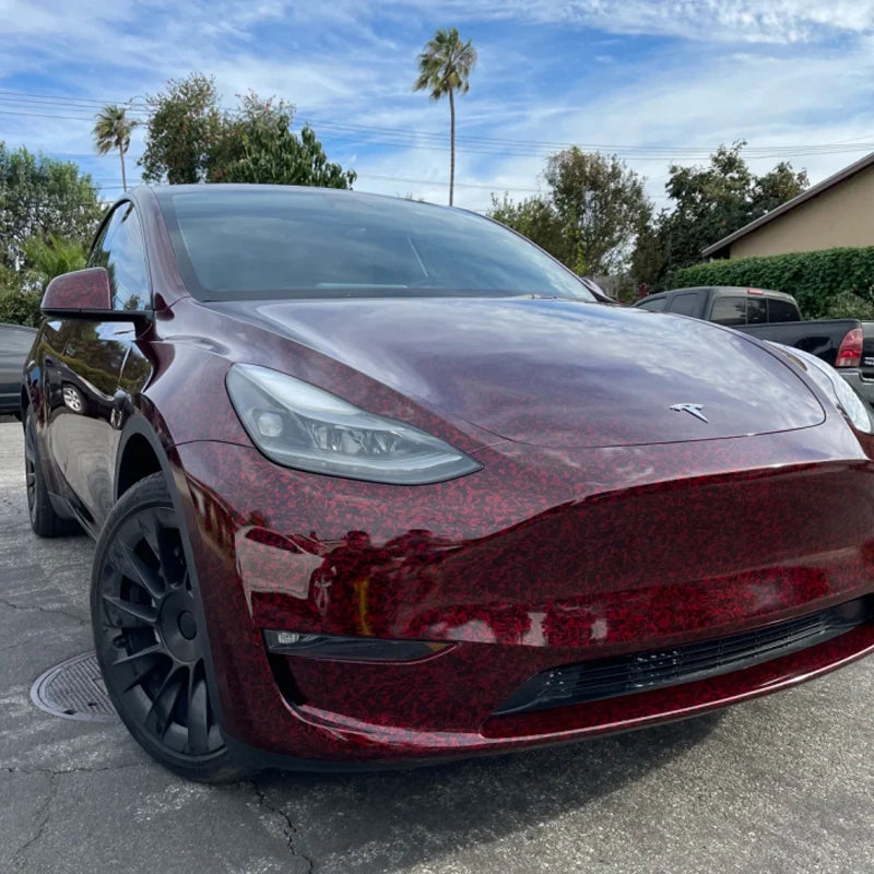 Premium PET High Gloss Red Forged Carbon Fiber Vinyl Wrap Film Roll Air Release Self Adhesive Decal Sticker Car Wrapping Foil