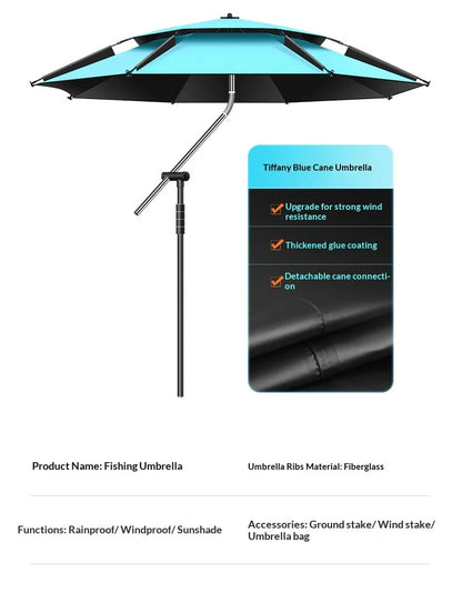 Outdoor Fishing Umbrella Heavy Duty Double Layer UV Protection Waterproof Upgraded Black Coating Patio Beach Base Included