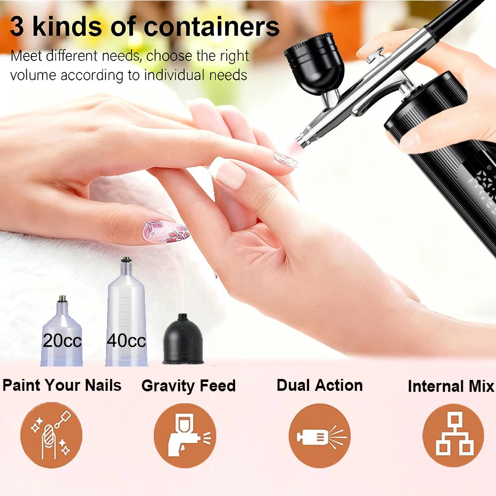 Airbrush Nail with Compressor Portable handheld Airbrush Rechargeable Sprayer Tool for Painting Nails Art Cake Tattoo Make