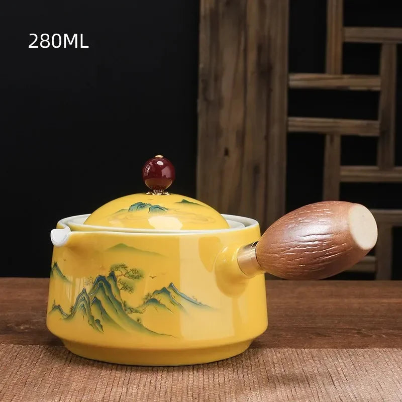 New Style Ceramic Glass Teapot Chinese Gongfu Tea Pot 360 Rotation Tea Maker  Automatic Single Pot   Teapot For Tea