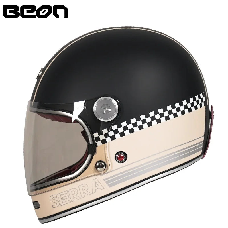 BEON Lightweight Fiberglass Full Face Helmet for Men Women Retro Motorcycles Helmet Cool and Personalized Karting Helmet B510