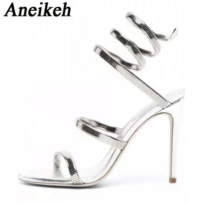 Aneikeh Sexy Crystal Ankle Strap Heels Sandals Women Summer Street Style Open Toe Thin High Heels Party Banquet Prom Luxury Shoe