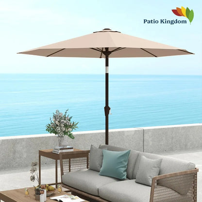 9FT Patio Umbrella with Fiberglass Ribs, Outdoor Market Umbrella with Crank and Tilt, UV Resistant Waterproof Canopy for Patio, Garden, Deck, Pool