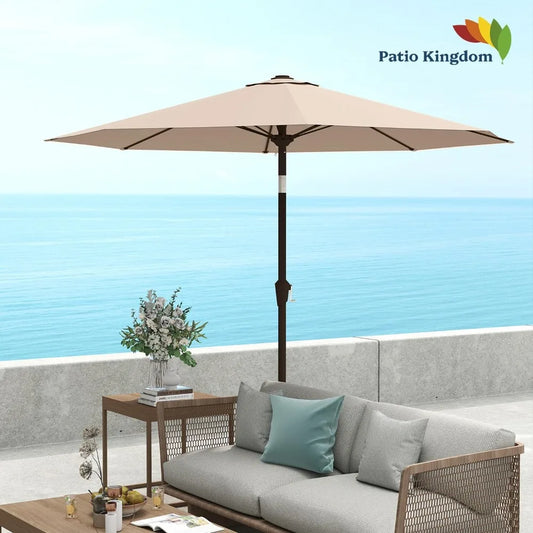 9FT Patio Umbrella with Fiberglass Ribs, Outdoor Market Umbrella with Crank and Tilt, UV Resistant Waterproof Canopy for Patio, Garden, Deck, Pool