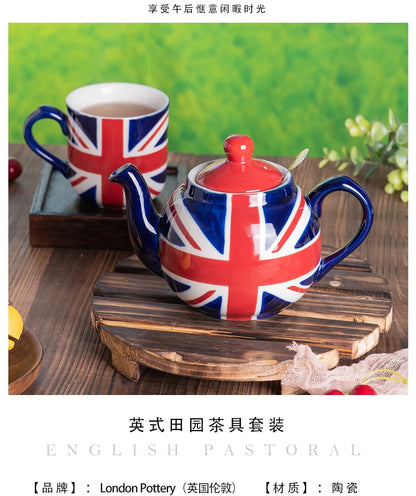 London Pottery Hand-painted flag Series 2 Cup Teapot British 600ml Ceramic Teapot with Stainless Infuser for Loose Tea Tea Set