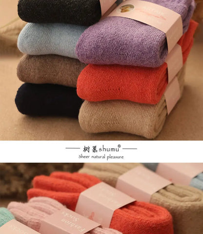 5 Pairs Winter Super Thicker Warm Socks Wool Women Socks New Solid Merino Wool Socks Against Cold Snow Men Terry Sock Size 36-42