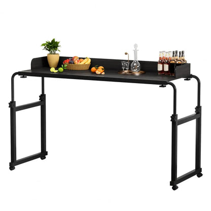 120x40CM Height Adjustable Overbed Table with Wheels, Rolling Over-the-Bed Laptop Desk with Raised Baffle, Home Office Bedroom H