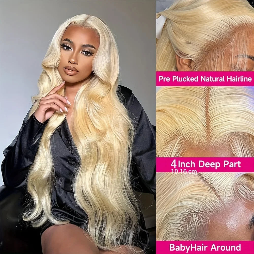 13x4 13x6 Body Wave Blonde Lace Front Wig 613 Human Hair Pre Plucked 250% Density HD Transparent Lace Frontal Wig 100% Human Wig