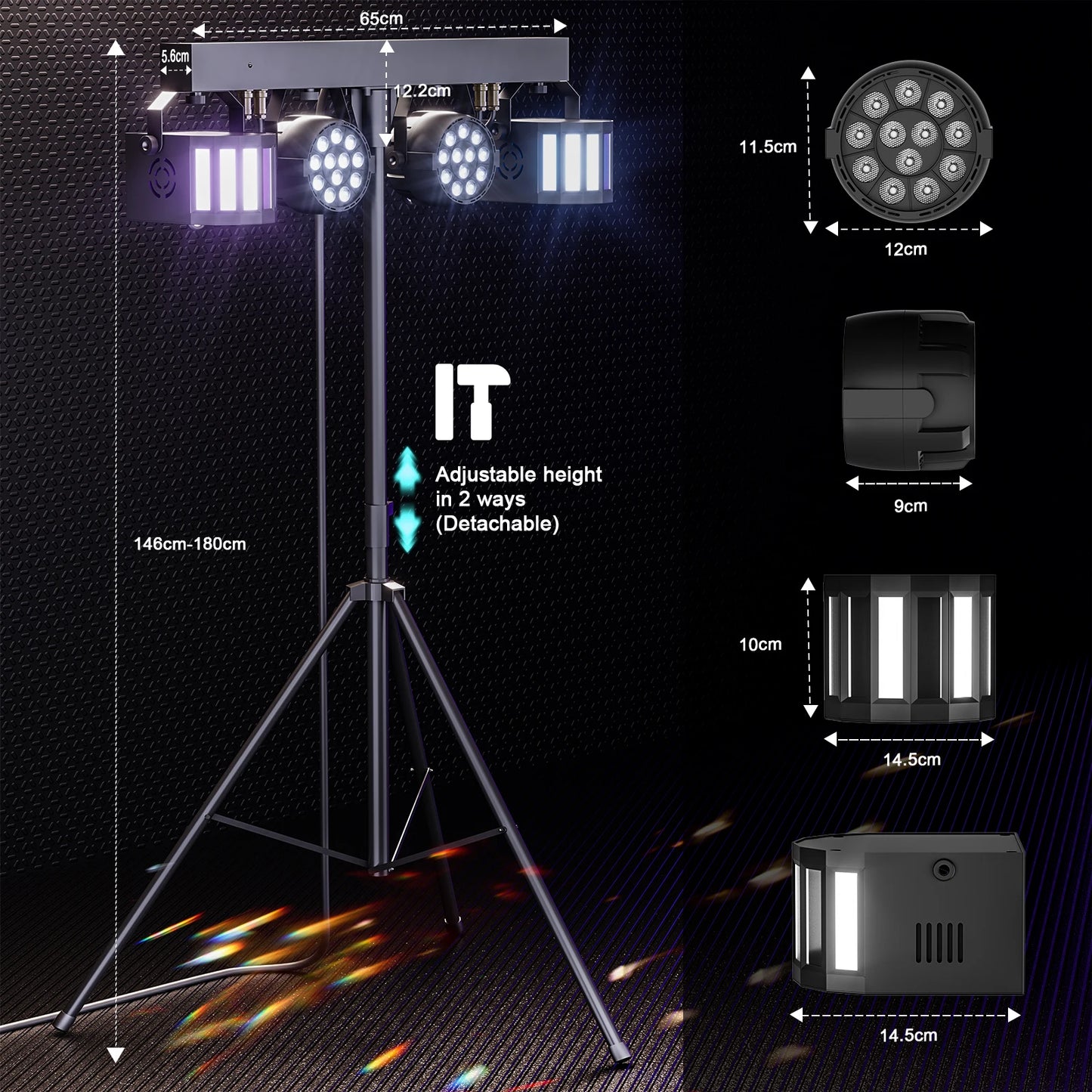 Yiflamefly 60W RGBW LED Par Lights With Bag&Bracket Combination Bracket Lights DMX Stage Light For Church Wedding Birthday Party