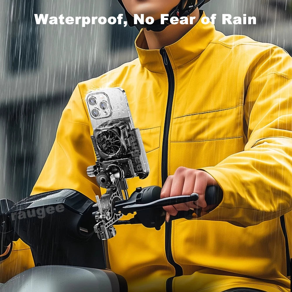 Motorcycle Cooling Phone Holder Mobile Phone Bracket 360° Rotation Shock-Resistant Navigation Cycling Cooling Stand Holder