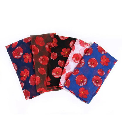 Colorful Poppy Print Scarf 180*90cm Smooth Poppy Floral Shawl Breathable Cotton Voile Poppies Floral Wrap for Women Ladies