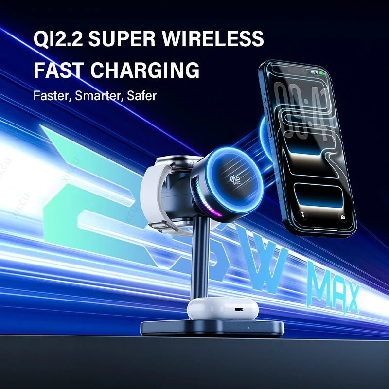 QI2 3 IN 1 Magnetic 25W Wireless Charger Stand LED Light Air Cooling Fast Charging For iPhone 17~12 Pro Max Airpods Apple Watch