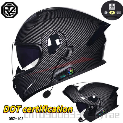 ORZ-103 Motorcycle Dual-Lens Helmet Men Women Bluetooth Full Helmet All Seasons Flip Helmet with Tail Wing DOT Certification