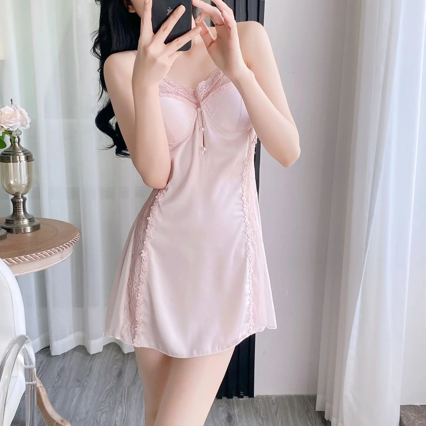 Sexy Sleep Dress Sleepdress Summer Satin Rayon Sleepwear Suspender Nightgown Women Lace Nightdress Nighty Gown Loungewear