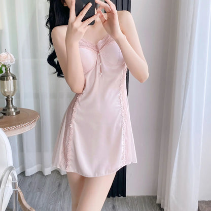 Sexy Sleep Dress Sleepdress Summer Satin Rayon Sleepwear Suspender Nightgown Women Lace Nightdress Nighty Gown Loungewear