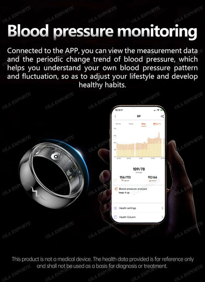 New ECG Smart Ring Men Women Bluetooth Blood Heart Rate Blood Oxygen Health Monitoring Multi Sports 5ATM Waterproof smartring