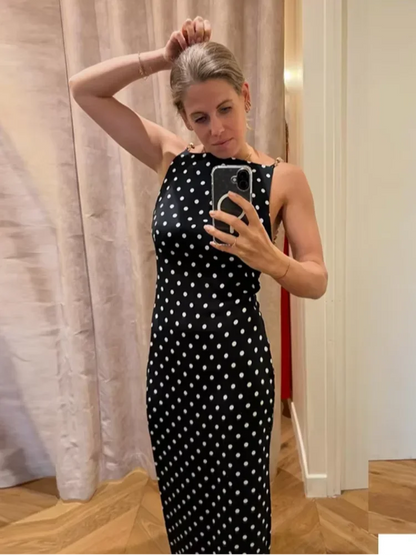 Elegant Black Maxi Dress Sleeveless Slim Fit With Gold Chain Detail Dresses Evening Party Formal Events Chic Floor-length Gown