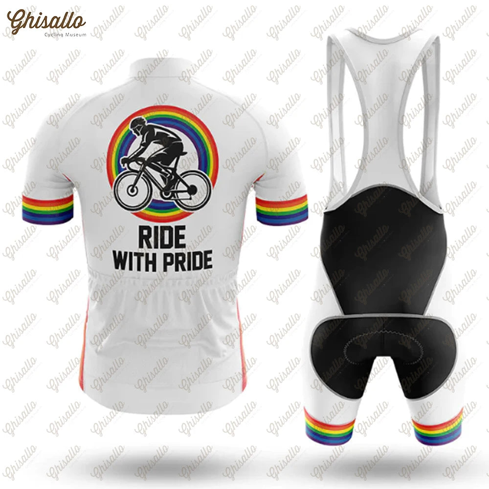 Team Ride with Pride Cycling Jersey Set, Road Bike Equipment, Men's Cycling Shirt, Quick Dry Bicycle Clothes, New