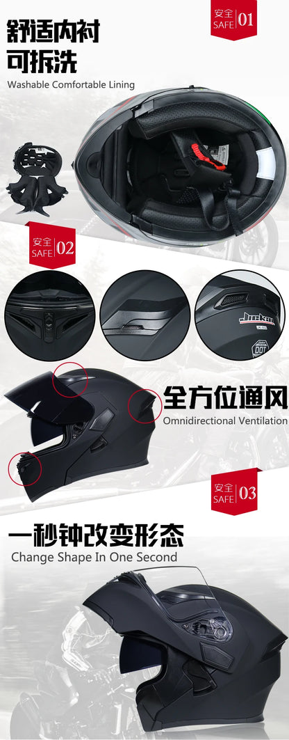 JIEKAI Motorcycle Flip Up Helmet Personality Horn Tail Motorbike Motocross Shark Moto Helmet Technology Design Full Face Casco