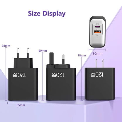 120W GaN USB C QC 3.0 Fast Charger Quick Charging PD Charger EU US UK Wall Power Adapter For iPhone Samsung Xiaomi Huawei iPad﻿﻿