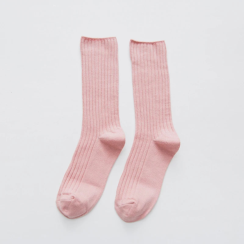 1 Pair Retro Women Cotton Loose Socks Autumn Winter Knitting Solid Color Long Black Korean Japanese Student Girls Stockings