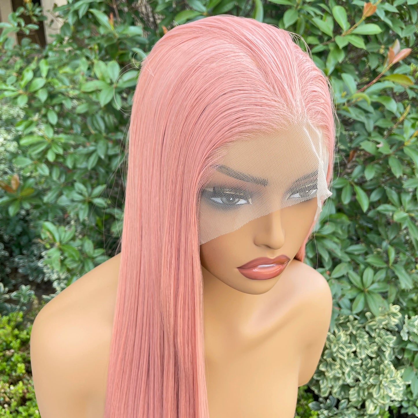 High Quality Pink 13X4 Synthetic Lace Front Wig for Woman 26 Inch Long Sliky Straight Wig Half Hand Tied Glueless Halloween Wig