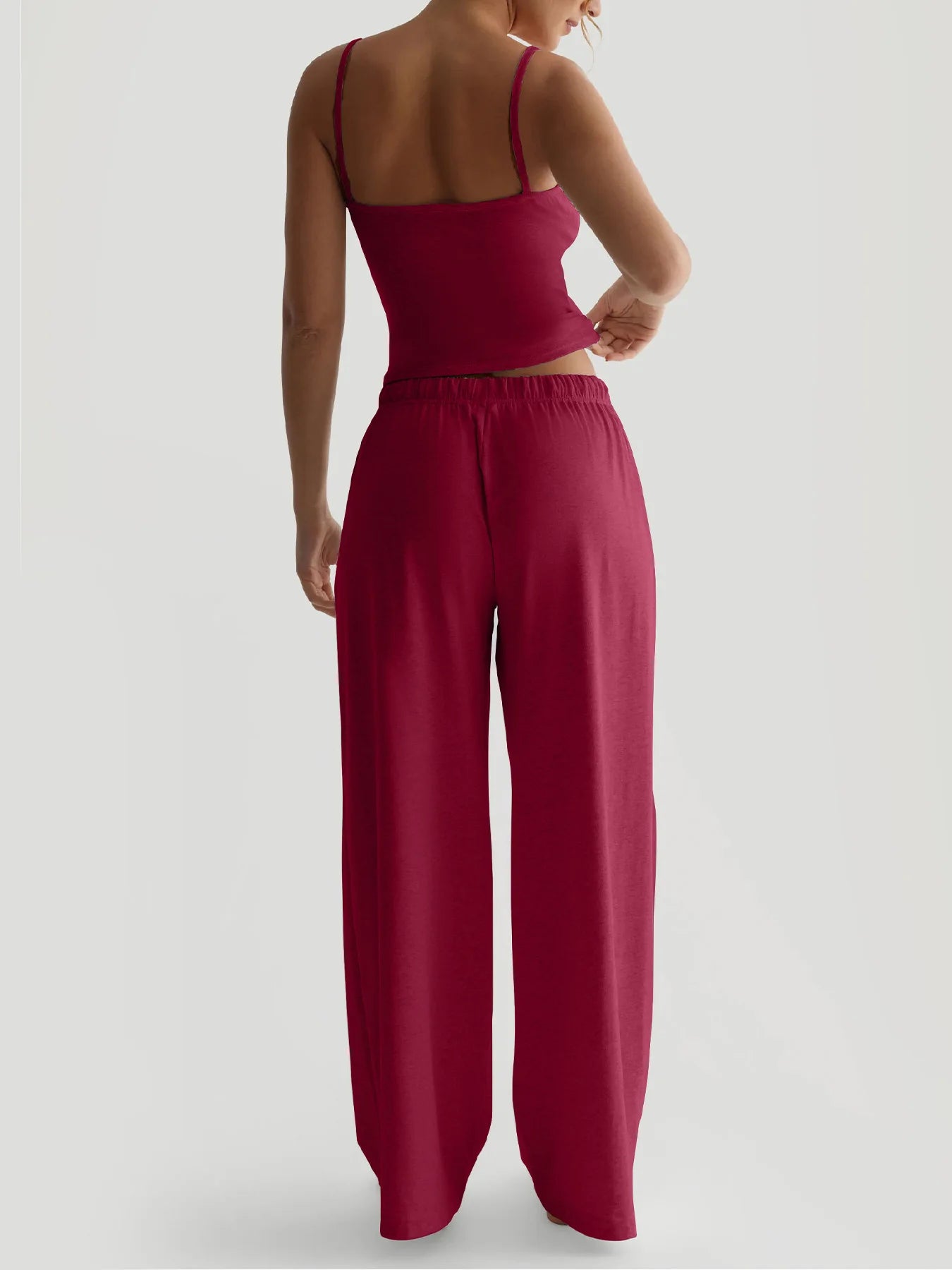 2026 Women's Summer Leisure Pants Outfits Fashion Solid Halter Tie-Up Backless Tank Tops Wide-Leg Pants 2 Pieces Set Streetwear
