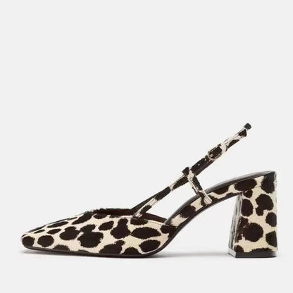 Dilalula 2026 Horsehair women's Leopard Sandals Covered Toe High Thick Heels Sexy Party Dating Summer Slingback Sandals Lady